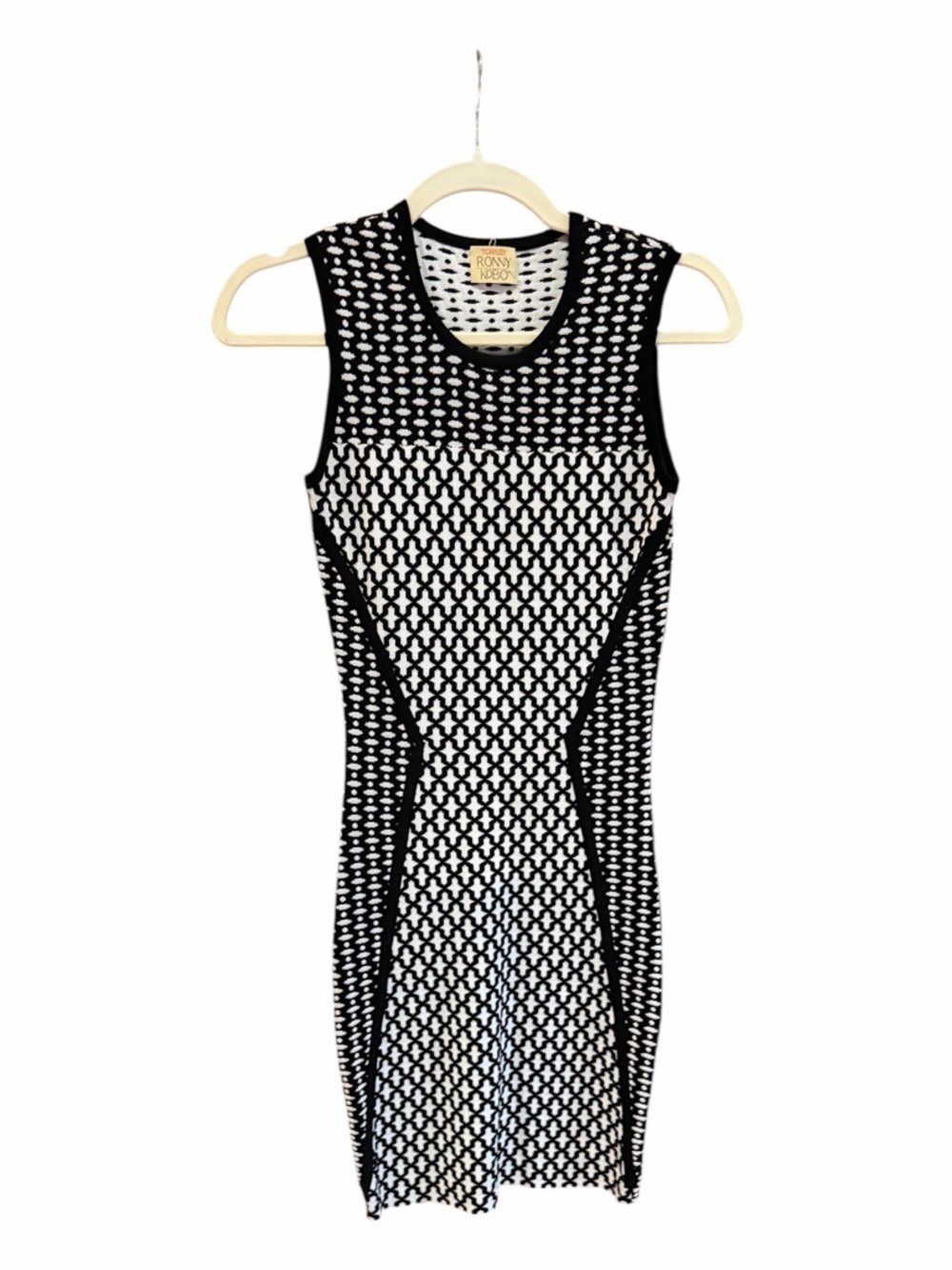 NEW TORN BY RONNY KOBO Tali Knit Bodycon Dress Black & White S - Picture 3 of 13